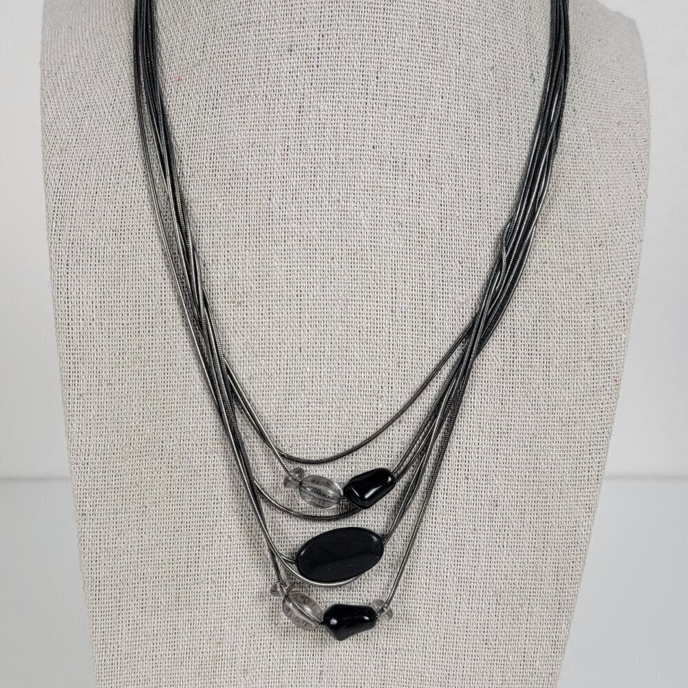 Kenneth Cole Gunmetal-Tone Multi Chain Black Stone Charm Necklace 19.5 in